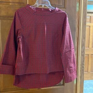 J Crew EUC plaid tunic top w bling buttons at shoulder